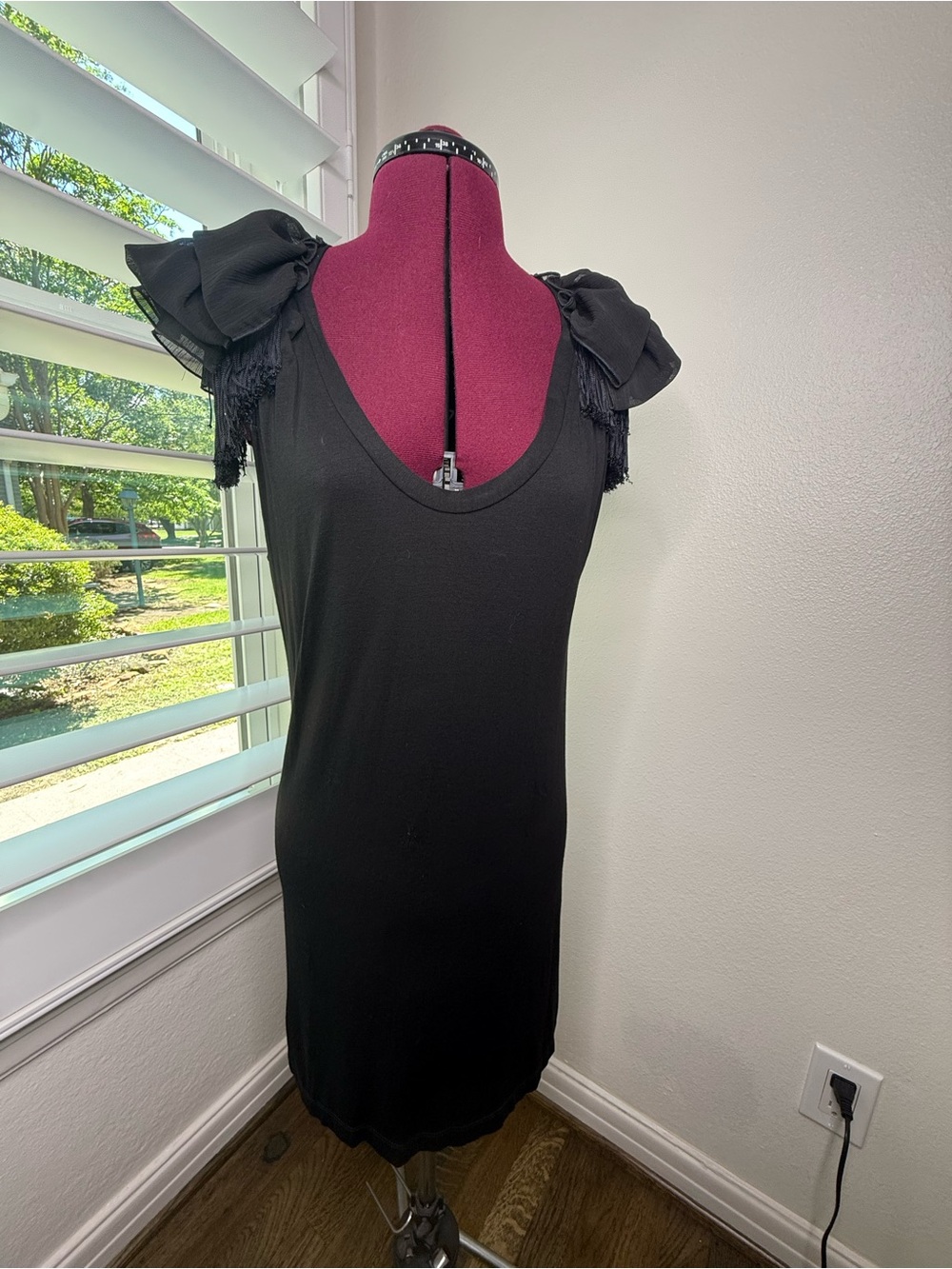 VINTAGE ***Betsey Johnson Sleeveless T shirt Dress w Ruffled Fringe Shoulders